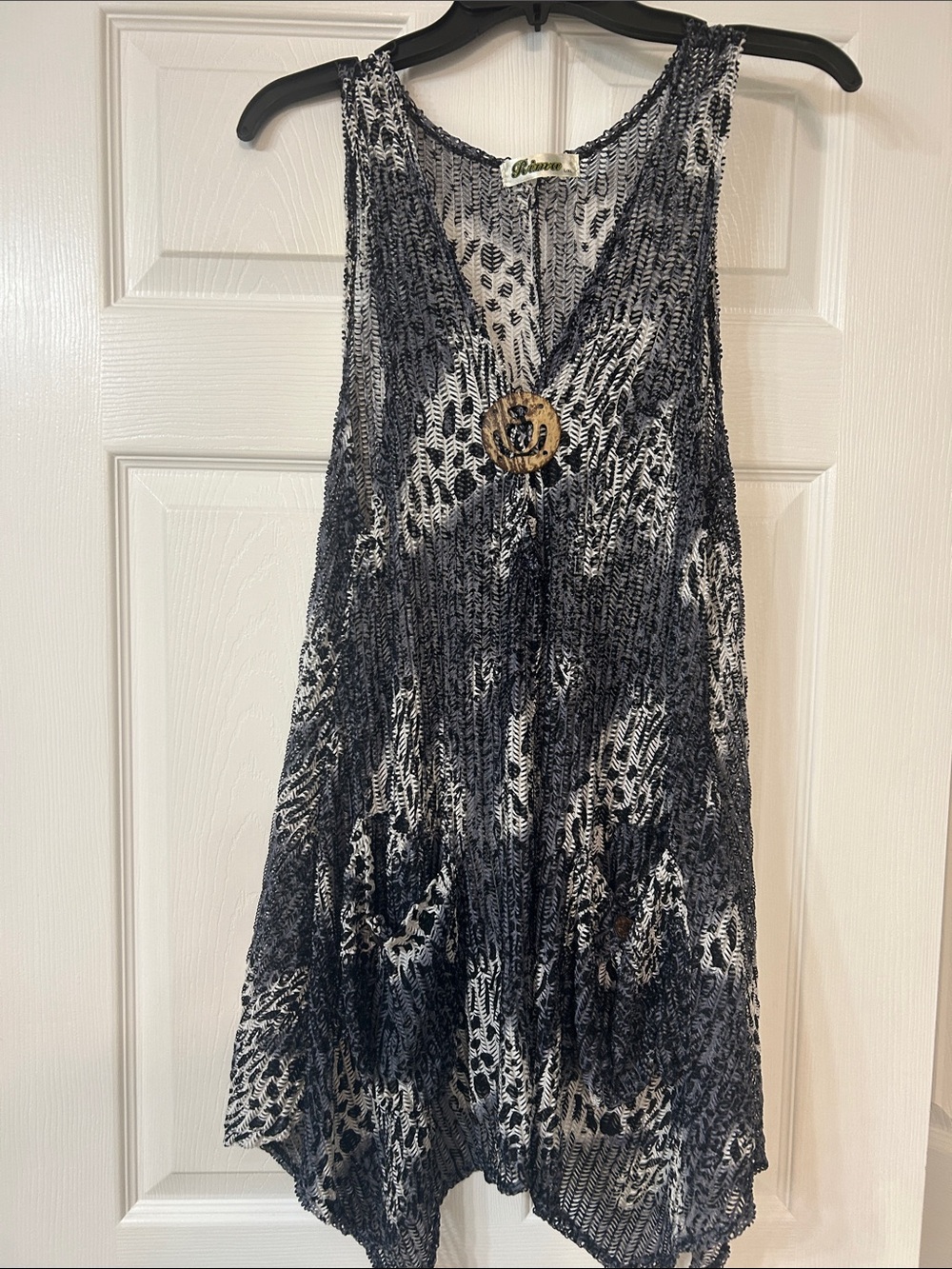 Rima Imar Black and White Knit Swim Coverup with Wooden Accent